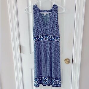 Max Studio Blue and White Sleeveless V-Neck Sundress